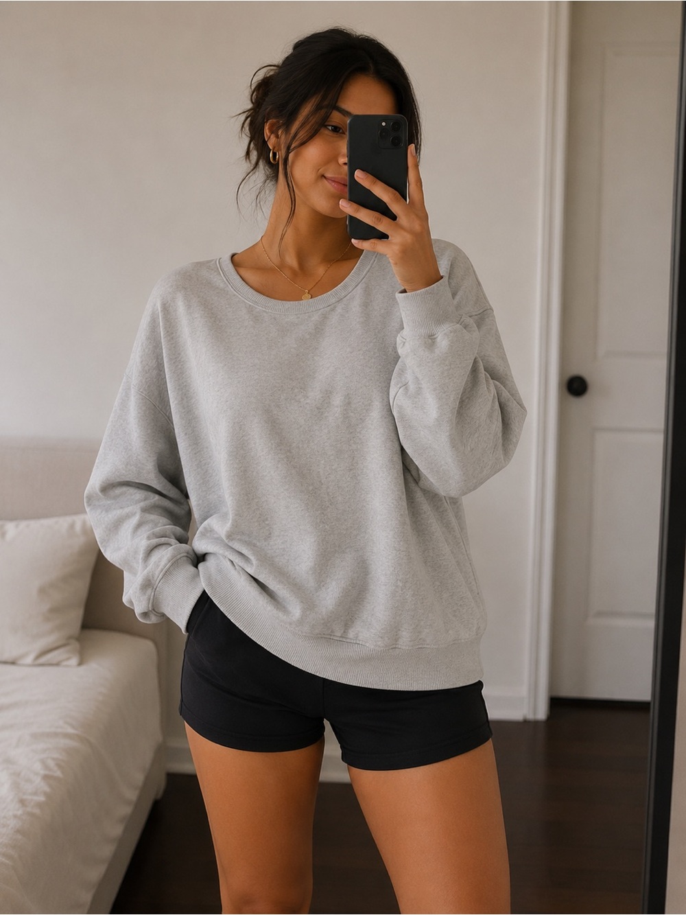 aerie Light Heather Gray Scoop Neck Crew Sweater